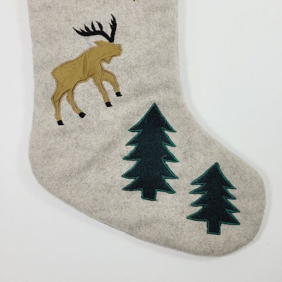 Wool Applique Moose Christmas Stocking Rustic Reindeer Elk Deer 18” - Picture 4 of 7
